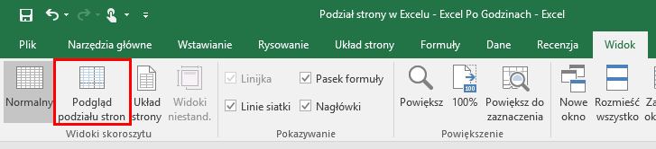 excel podział strony